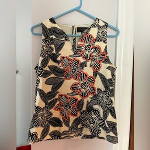 J. Crew black/ivory tropical pattern sleeveless top with orange gems - size 4
